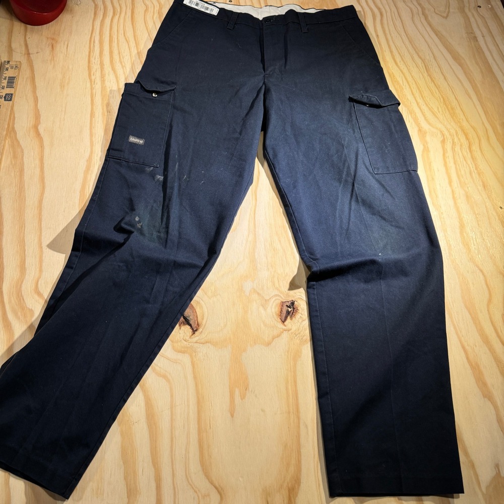 UniFirst SofTwill Men's Navy Blue Cargo Work Pants 34 Utility Straight Leg